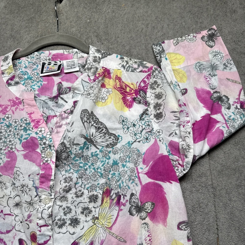 Y2K Butterfly Floral Print‎ Blouse Long Sleeve Button Down Top Women's Small